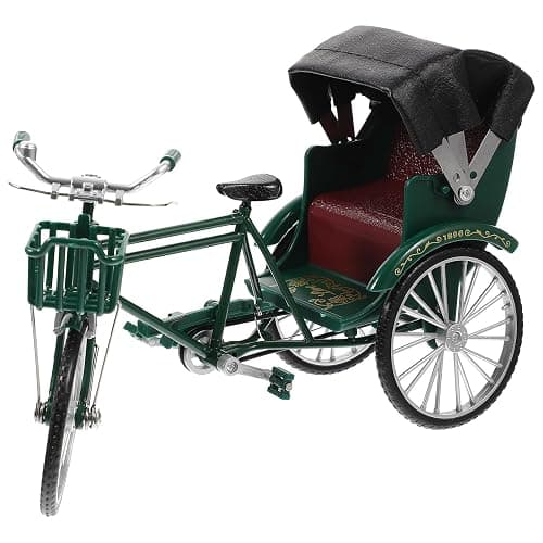 TOYANDONA Retro Rickshaw Model Mini Bike Vintage Iron Art Tricycle Doll Green for Nostalgic Home Crafts and Party Decoration - Image 1