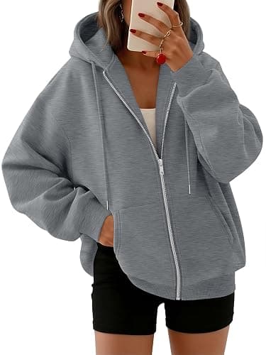 Trendy Queen Womens Zip Up Hoodies 2026 Oversized Sweatshirt | Spring Fall Layering Jacket with Pockets, Casual Track Outfits, Cozy Fleece Winter Clothes - Image 1