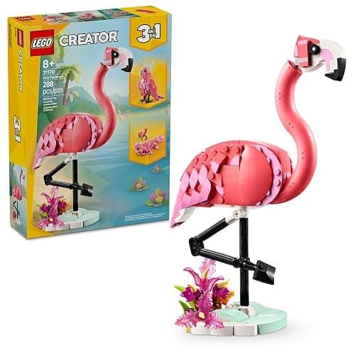 LEGO Creator 3 in 1 Wild Animals: Pink Flamingo Animal Building Toy - Building Toy with 3 Building Options, Pink Flamingo, Cockatoo, or Axolotl - Learning Toy for Kids, Ages 8+- 31170 - Image 1