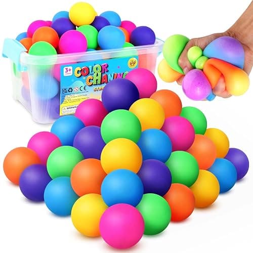 Stress Balls Bulk for Kids and Adults: 50 Pack Mini Squishy Ball for Anxiety Relief - Color Changing Sensory Ball Fidget Toys for Autistic Children, Classroom Prizes Goodie Bag Stuffers (1.8") - Image 1