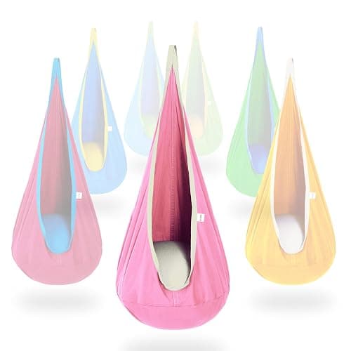 OUTREE Kids Pod Swing Seat, Cotton Child Hammock Swing Chair,Sensory Swing for Indoor and Outdoor Use, Pink - Image 1