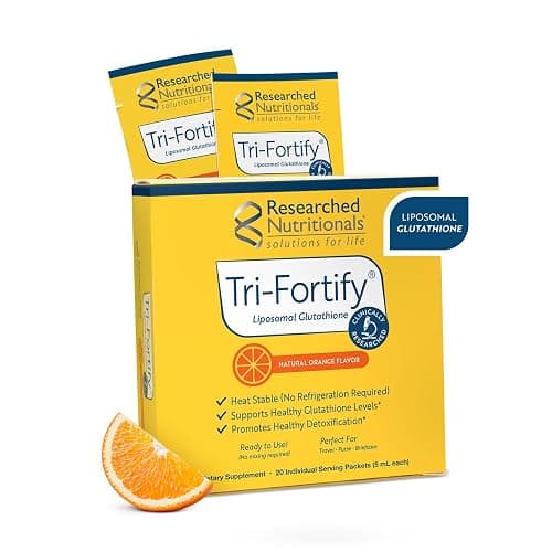 Researched Nutritionals Liposomal Glutathione (450mg) Liquid Gel + Vitamin C - Tri-Fortify - Aid Natural Energy, Immune Support & Detox - Clinically Researched for Absorption, Orange (20 Packets) - Image 1