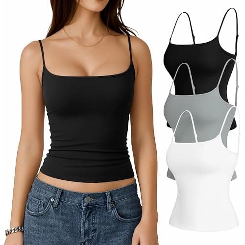 TRENLIVER Womens 3 Pack Cami Tank Tops Adjustable Spaghetti Straps Shirts | Square Neck Top, Basic Sleeveless, Slim Fit, Y2k Going Out Clothing, Chic Layering Base, Vacation, Daily Wear - Image 1