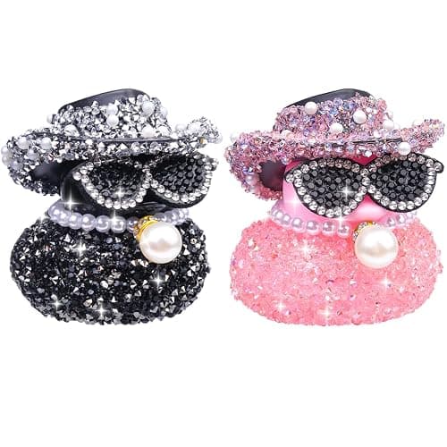 Srvauyea 2 PCS Diamond Rubber Ducks,Cool Funny Car Accessories,Funny Tiny Duck Mini Car Ornament,Hat Dashboard Decoration,for Car Dashboard Accessories, Office Desk Accessories, Party, Gift Idea. - Image 1