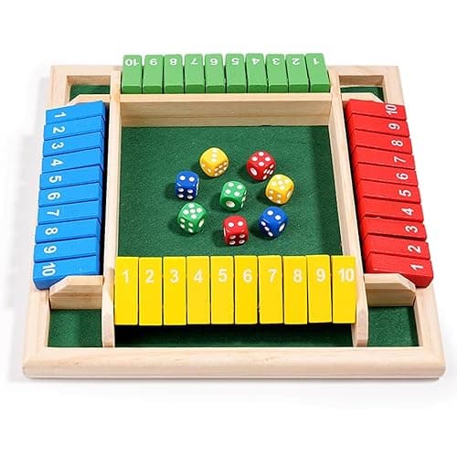ZHITENG Shut The Box 4 Joueurs, Jeu de dés Jeu de Societe en Bois Classique avec 8 dés Jeux de Table en Bois Jouet de Rassemblement de la Famille, pour Salle de Classe Maison Fête ou Pub, Multicolore - Image 1