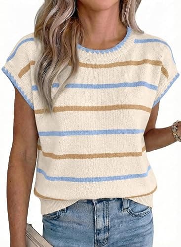 Acelitt Womens Summer Short Sleeve Sweater Knit Tops | Lightweight Thin Sweaters, Cute Cap Sleeve Sweater Vest, Pullover, Casual Spring Outfits for Beach Vacation, Fall Clothes - Image 1