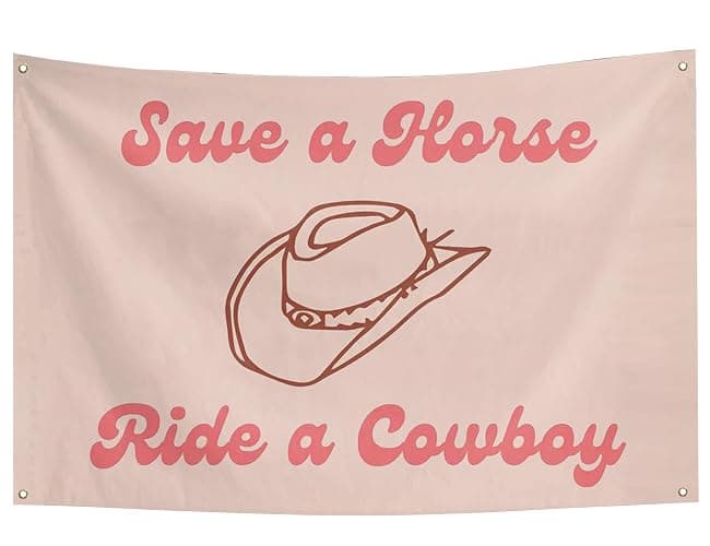 Yicmirtu Save a Horse Ride a Cowboy Pink Flag with Cute Cowboy Hat 3x5FT | For College Dorm Bedroom Decor| For Teen Girl Cool Girl | Double-Stitched Edges and 4 Rust Proof Brass Grommets (3x5FT) - Image 1