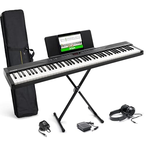 Alesis 88 Key Keyboard Piano with 480 Sounds, Speakers, USB MIDI, Carry-Bag, Stand, Headphones, Pedal and Piano Lessons for Beginners - Image 1