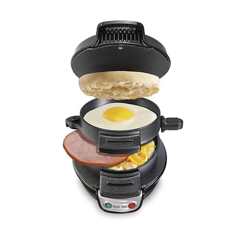 Hamilton Beach Breakfast Sandwich Maker with Egg Cooker Ring, Customize Ingredients, Perfect for English Muffins, Croissants, Mini Waffles, Perfect White Elephant Gifts, Black (25477) - Image 1