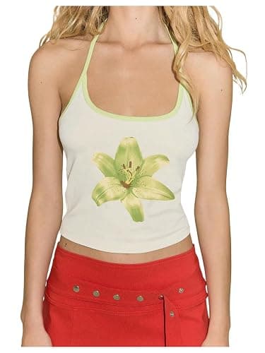 Floerns Women's Spring Break Floral Halter Backless Cami Top Sleeveless Contrast Binding Crop Tops - Image 1