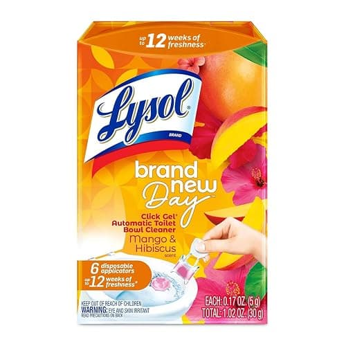 Lysol Click Gel Automatic Toilet Bowl Cleaner, Toilet Gel Stamp, Toilet Freshener, Bathroom Essentials, Refreshing Mango & Hibiscus Scent, 6 Count (Pack of 1) - Image 1
