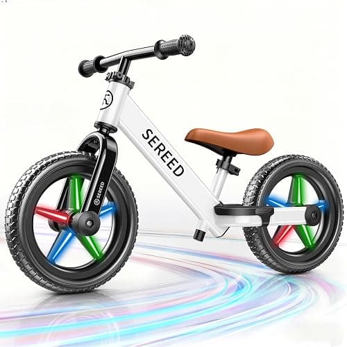 SEREED Toddler Balance Bike 2 Year Old, No Pedal Kids Bicycle Toys for 2-5 Years Old, Tool-Free Adjustment, Customize Plate with Stickers, Gift for 2-3 Boys Girls (White Lighting) - Image 1