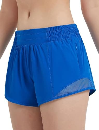 EXARUS Girls 2.5"/4" Athletic Shorts Running Workout Track with Liner Zip Pocket Lightweight Gym Sports for Kids 6-12Y - 2.5" Inseam - 12 Years - Blue - Image 1