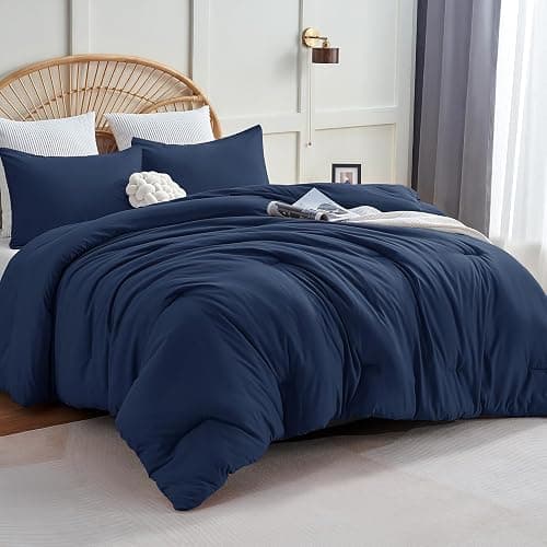 CozyLux Full Comforter Set, 3 Pieces Down Alternative Bedding, Navy Blue | 270 GSM All Season Comforter with 4 Corner Ties for Use as a Duvet Insert, OEKO-TEX Certified, 2 Pillowcases, 82 x 86 in - Image 1
