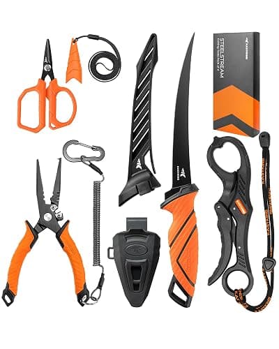 KastKing SteelStream Fishing Tool Set, Fishing Gear - Corrosion Resistant Fishing Pliers, Fillet Knife, Fishing Scissors, Fish Lip Gripper, Multi-Functional Jaw, Fishing Gifts for Men - Image 1