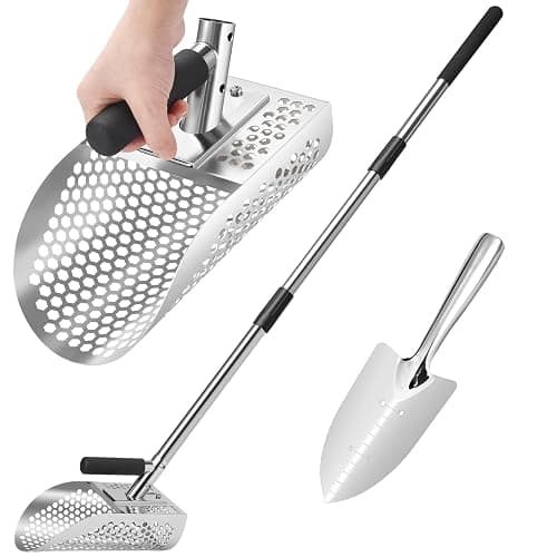 GADFISH Sand Scoop for Metal Detecting, Metal Detector Scoop, Stainless Steel Sand Sifter Shovel, Fast Sifter Shovel for Underwater Treasure Hunting (Stainless Steel) - Image 1