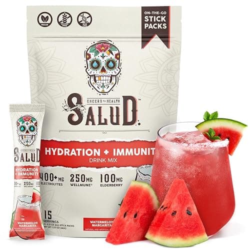 Salud 2-in-1 Hydration + Immunity Drink Mix, Watermelon Margarita | Electrolytes Powder, Agua Fresca, Elderberry, Dairy & Soy Free, Non-GMO, Gluten Free, Vegan, 1g Sugar (15 Servings) - Image 1