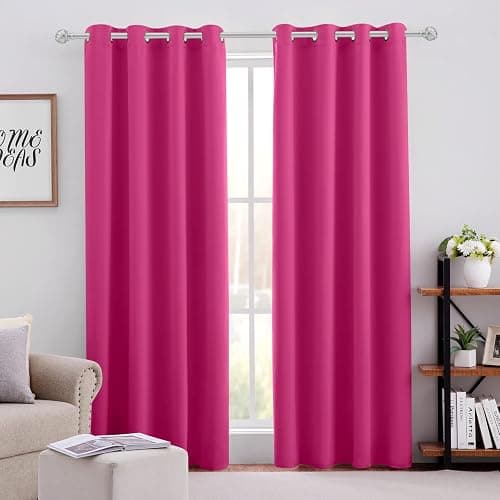 HOMEIDEAS Raspberry Blackout Curtains, Hot Pink Curtains for Bedroom 52 X 84 Inch Length 2 Panels Set Room Darkening Bedroom Curtains, Soundproof Thermal Grommet Window Curtains for Living Room | Darkening Curtains, Soundproof Thermal Grommet Window Drapes, for Living Room, Bedroom - Image 1