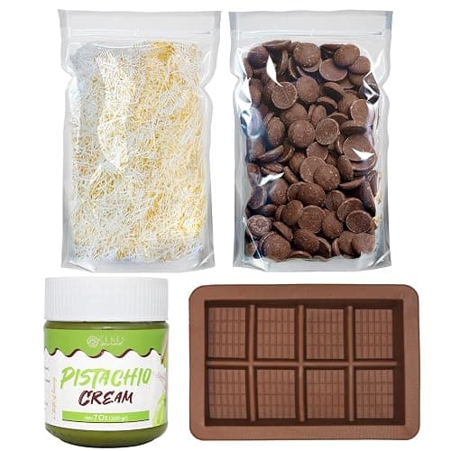 Dubai Chocolate Bar DIY Kit – Includes Mold, 12.3 oz Melting Wafers, 3.5 oz Kataifi, 7 oz Pistachio Spread – Gift Kit for Chocolate Lovers and Halloween - Image 1