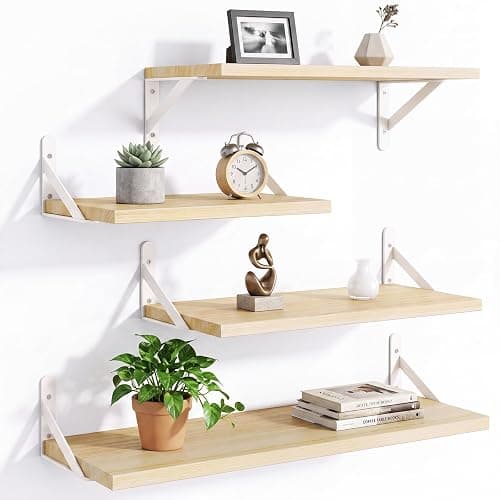 YGEOMER Floating Shelves for Wall, Different Sizes Natural Wood Wall Shelves for Living Room, Bathroom, Bedroom, Kitchen, Home Decor (Set of 4) - Image 1