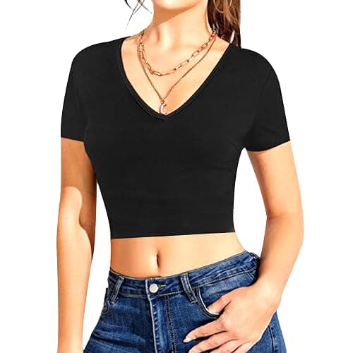 1 & 9 Crop Tops for Women Short Sleeve V Neck Sexy Going Out Tops Cute Shirts Basic Tees for Women's Summer Y2k Fashion - Image 1