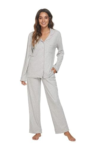 HEARTNICE Womens Pajama Set, Soft Long Sleeve Pajamas & Long Pants with Pockets, Warm Button-up Sleepwear Lounge Pjs - Image 1
