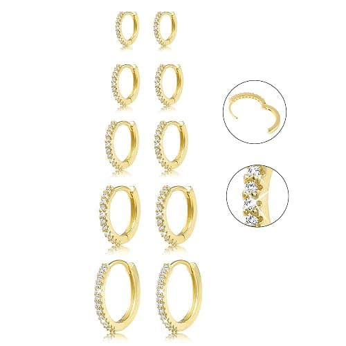 Small Earrings Sets 14K Gold 925 Sterling Silver Hoop Earrings for Women Huggie Cartilage Earring Set Cute Mini Thin Tragus Hoops Multiple Piercings Aretes Earrings Sets for Women Trendy ( 6-8-10-12-14-16 )mm - Image 1