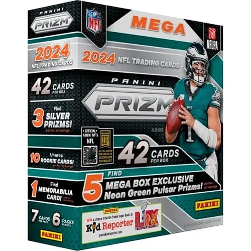 2024 Panini Prizm Football Mega Box (Neon Green Pulsar) (42 Cards) (Look for Williams, Daniels, Maye, Nix, Penix, McCarthy Rookies!) - Image 1