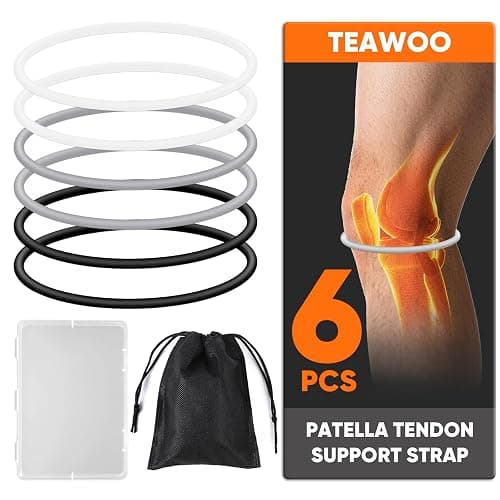 TEAWOO 6PCS Patellar Tendon Support Strap (Black/White/Gray, 2 Each), Knee Pain Relief Patella Bands for Sports, Elastic Silicone Knee Brace for Men & Women, Portable for Gym, Running, Basketball - Image 1