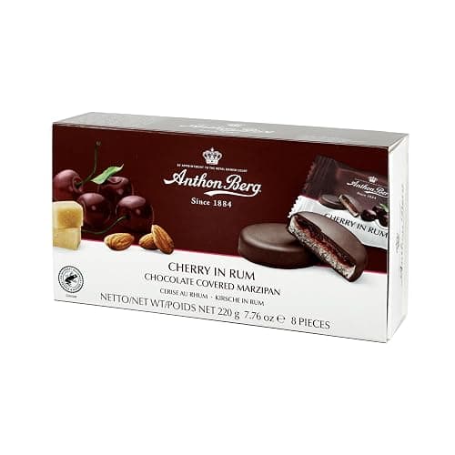 Anthon Berg Dark Chocolate Covered Marzipan Treats, Cherry in Rum, with a Delicious Jam of Fresh Fruits, 220 g Box, (Pack of 1) - Image 1