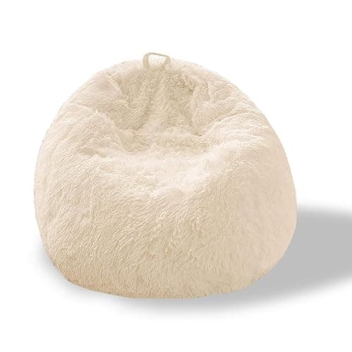 BCU Bean Bag Chair Cover Ultra Soft Fluffy Faux Fur Beanbag Cover Plush Living Room Chairs Cover for Adults and Kids, White - Milky White - Image 1
