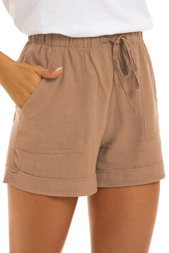 KINGFEN Women Casual Shorts Drawstring Comfy Elastic Waist Shorts Summer Pull On Short with Pockets(S-2XL) - XX-Large - A11-brown - Image 1