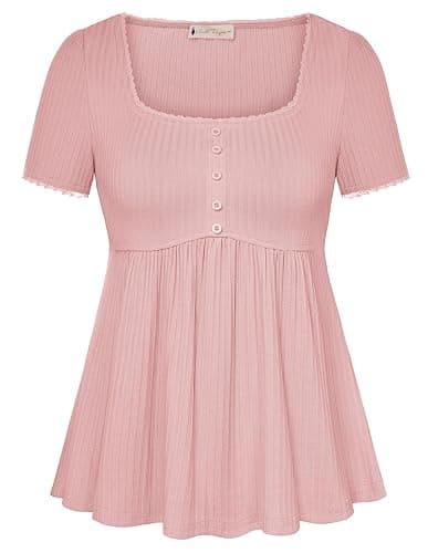 Belle Poque Women's Summer Cute Tops Short Sleeve Babydoll Peplum Top 2026 Square Neck Casual Shirts Teen Top Tee - Image 1