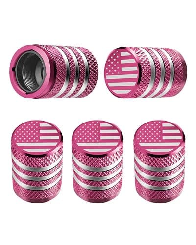 Tire Valve Stem Cap Cover - (5 Pack) Tire Air Cap Metal with Plastic Liner Corrosion Resistant Leak-Proof American Flag for Car Truck Motorcycle Bike Pink - Image 1