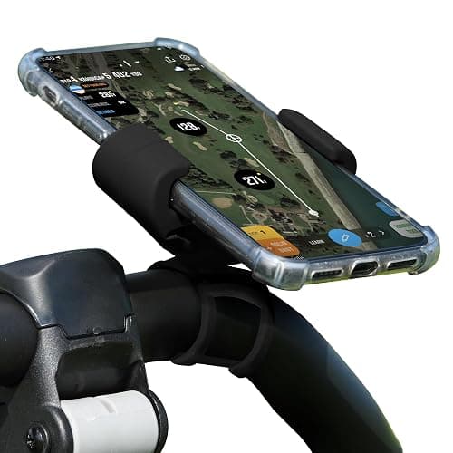 Black Harp Golf Push Cart Phone Holder - Silicone Phone Mount Compatible with Clicgear, Sun Mountain, Caddytek, Rovic, Caddy, Bag Boy & More- Golf Push Cart Accessories for Cell Phones - Image 1