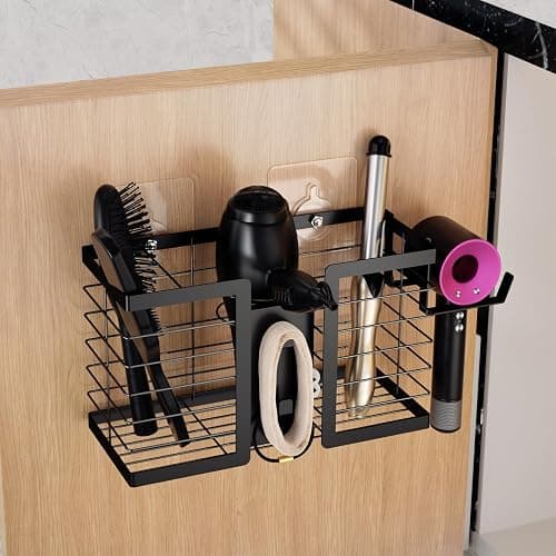 FUNKYLEE Hair Tool Organizer - Hair Dryer Holder, 3 in 1 Metal Bathroom Organizer Wall Mount for Flat Iron, Curling Iron, Straightener, Styling Tools Bathroom Storage and Organizer (Black) - Image 1