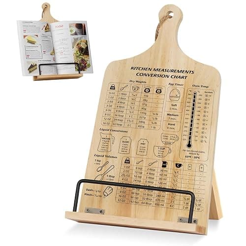 Kitchen Conversion Chart Cookbook Stand, Sturdy Wood Cook Book Holder, Recipe Cookbook Holder Stand with Kitchen Counters, Baking Christmas Gifts for Women, Accessiores for Holding Cookbooks - Image 1