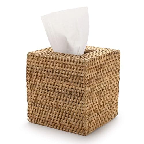 Rattan Tissue Box Cover Natural Woven Facial Napkin Holder Square (Natural, 5.5x5.5x5.9 Inch) - Image 1