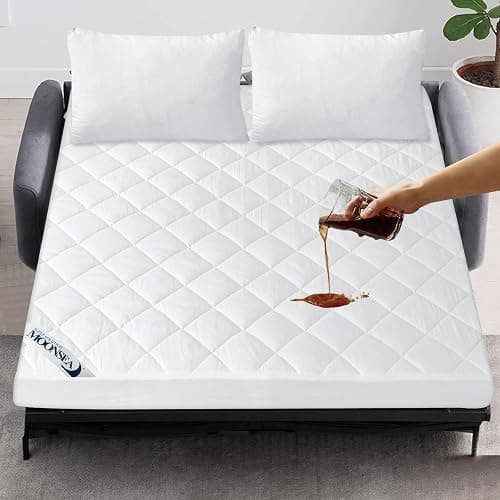 Waterproof Sofa Bed Mattress Protector Pad, Absorbent Full Sleeper Sofa Mattress Topper Cover Quilted, Fitted Mattress Protector, 54" x72", White - Full Sofa Bed - 1 - Image 1