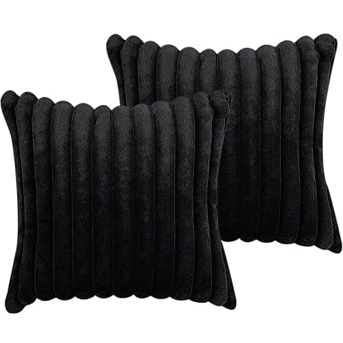 18x18 Throw Pillow Covers Set of 2, Decorative Faux Fur Covers for Bed, Couch Soft Fluffy Pillow Cover with Velvet Back for Living Room, Neutral Home Décor Accent for Sofa - Black - Black - 18" x 18" (Pack of 2) - Image 1