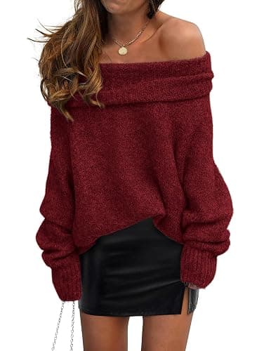 PRETTYGARDEN Women's Off The Shoulder Sweater Long Sleeve Tops 2025 Fall Loose Knit Pullover Sweaters Winter Clothes - Image 1