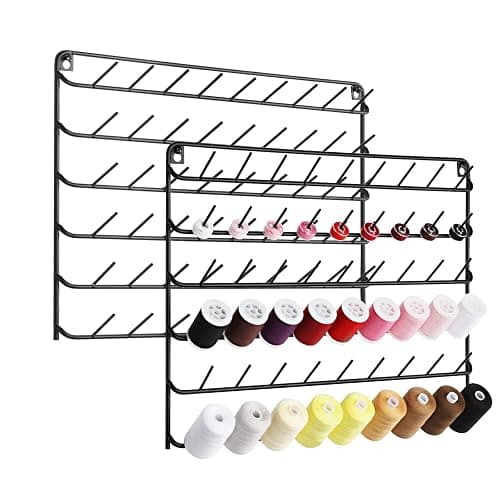 Thread Holder Wall 2 Pack 54 Spools Thread Rack Wall Mount Embroidery Spool Thread Organizer Metal Sewing Thread Organizer with Hanging Tools for Quilting Black - Image 1