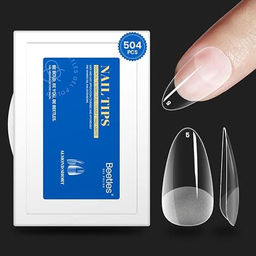 Beetles Gel Nail Tips Easy Extension Etch 12 Sizes 504Pcs Short Almond Half Matte Full Cover False Nails Gifts for Girls - Image 1
