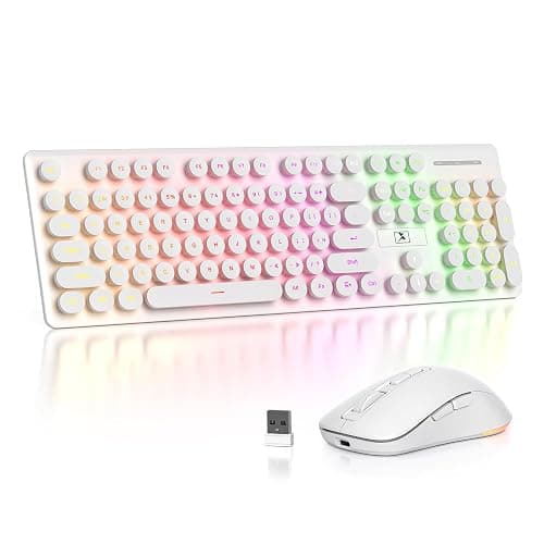 Fogruaden Rechargeable Wireless Keyboard and Mouse, Backlit Cute Keyboard and Mouse Combo with Retro Round Keycap, 2.4G Connectivity for Windows PC, Laptop, Desktops, Computer(White) - Image 1
