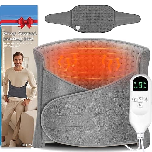 Extra Large Heating Pad for Period Cramps/Back Pain Relief,16 * 24" Heat Pad+27" Belt Wearable(51" in Total 4 Timer(0.5H/1H/2H/4H) 9 Heat 10ft Long Cord Electric Wrap Around Heating Pad(Gray) - Image 1