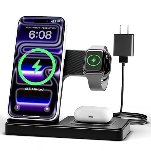 GETPALS Wireless Charger iPhone Charging Station for Apple Multiple Devices | 3 in 1 Charger Stand for iPhone 17 Pro Max 17e 16 16e 15 14 13 12 & Watch Series 11-2 SE Ultra & Airpods 4 3 Pro, Black - Image 1