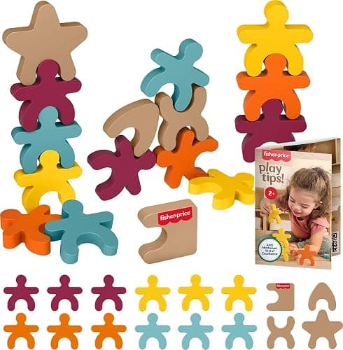 Fisher-Price Wood Montessori Toy Stacking Shapes, 16-Piece Wooden Learning Activity with Expert Play Tips for Toddlers & Kids Ages 2+ Years - Image 1