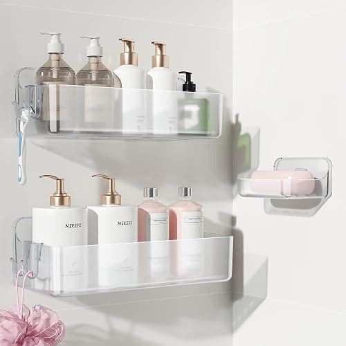 Nieifi Adhesive Wall Shelf, Shower Shelves, Shower Organizer for Bathroom Organization (A-Clear, 3 pieces) - Image 1