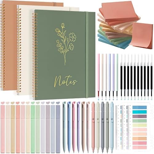 58PCS Aesthetic School Supplies, Cute College Ruled A4 Spiral Notebook Stationary Set Back to School Supplies Bible Study Kit Office College Essentials with Pastel Highlighters for Women Student Girls - Image 1