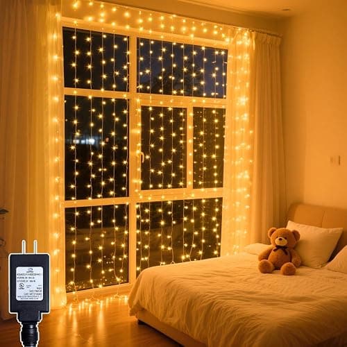 Soagrc 200 LED Curtain String Lights 9.8 * 6.6FT Plug in Fairy with Timer and 8 Modes, Waterproof Window Wall for Bedroom Wedding Party Indoor Outdoor Christmas Decor - Image 1